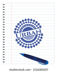 Urban pen draw. Blue ink. Vector Illustration. Detailed.