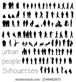Urban People Black Silhouettes Vector
