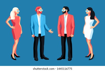 Urban people. Men and women in casual summer clothes and sunglasses. Set of male and female characters in full height. Vector illustration