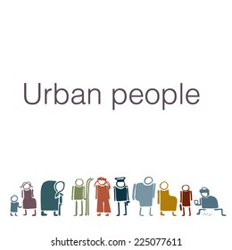 Urban people silhouette stylization with different types of people. Border vector illustration. Useful for cards and other types of design