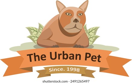 An Urban Pet logo with a female cat lying on the ground