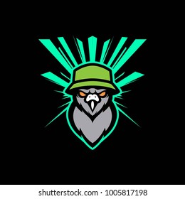 Urban pigeon in hat logo template mascot 