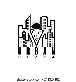 urban pizza with sun vector design template