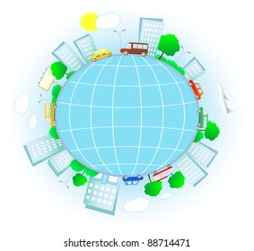 urban planet with transport and city object