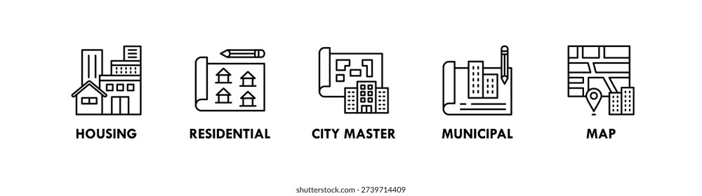 Urban Planning banner web icon illustration concept with icon of housing, residential, city master, municipal, map