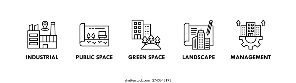 Urban Planning banner web icon illustration concept with icon of industrial, public space, green space, landscape, management