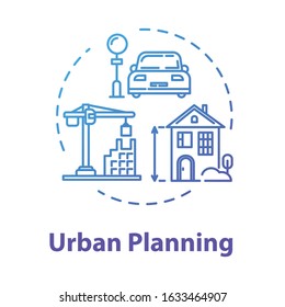 Urban Planning Concept Icon. Housing Business. Infrastructure And Transportation. Suburban Settlement. Building Construction Idea Thin Line Illustration. Vector Isolated Outline RGB Color Drawing