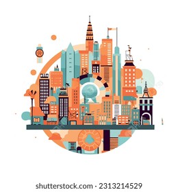 Urban planning concept, using a flat design style with minimalistic elements. Well-organized and sustainable cityscape