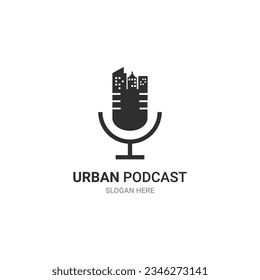 URBAN PODCAST LOGO CONCEPT. CITY PODCAST LOGO VECTOR ILLUSTRATION