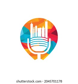 Urban podcast vector logo design template. Podcast city logo concept.