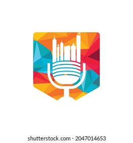 Urban podcast vector logo design template. Podcast city logo concept.