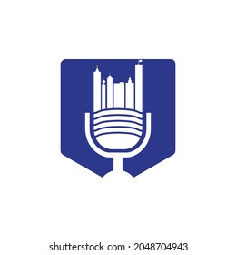 Urban podcast vector logo design template. Podcast city logo concept.