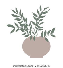 Urban pottery plant, Boho style plant. Pastel color Vector Floral illustration isolated on white. Hand drawn Flat or Cartoon Botany design element for Postcard, Poster, Banner. Trendy graphic art.