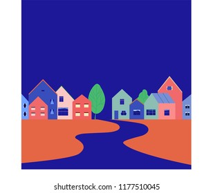 urban property view in evening, vector illustration