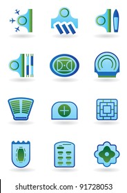 Urban public buildings icons set - vector illustration