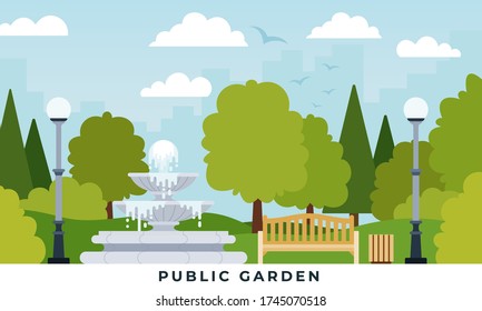 Urban public garden vector illustration in flat design.