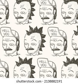 urban punk head retro pattern design 
