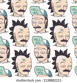 urban punk head retro pattern design 
