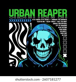 urban reaper t-shirt vector design with streetwear and Urban style on black background	