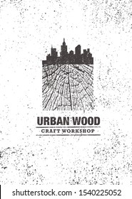 Urban Reclaimed Wood City Workshop Vector Design Element Concept. Rough Textured Illustration On Grunge Background.