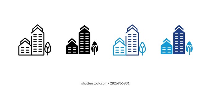 Urban Residence Building icon set multi style
