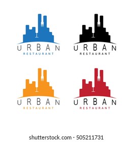 urban restaurant emblems set negative space concept 