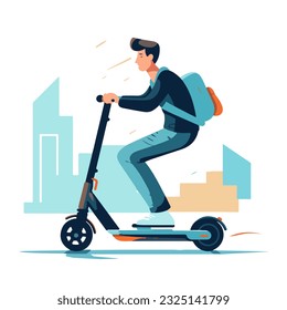 Urban rider: A man on an electric scooter, embracing sustainable mobility. Vector illustration