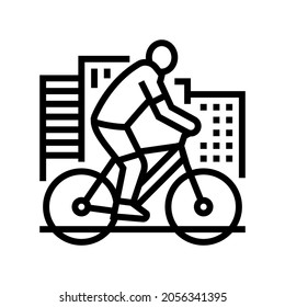 urban riding bicycle line icon vector. urban riding bicycle sign. isolated contour symbol black illustration