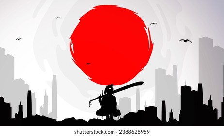 urban Samurai Background. japan theme background. lady samurai wallpaper. samurai with tree background. japanese samurai background.