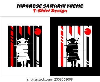 Urban Samurai with red moon t-shirt design. Silhouette japan samurai vector for design t-shirt concept. Samurai Vector Illustration. 