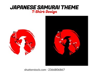 Urban Samurai with red moon t-shirt design. Samurai Vector Illustration. Silhouette japan samurai vector for design t-shirt concept.	