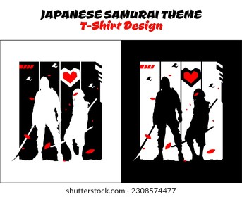 urban samurai, silhouette of a couple samurai in the night, silhouette japan samurai vector for design t shirt concept, silhouette samurai, Japanese t-shirt design