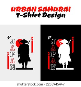 Urban samurai. Silhouette japan samurai vector for design t-shirt concept. Silhouette samurai. Japanese t-shirt design. Samurai Vector Illustration