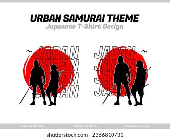 urban samurai. silhouette japan samurai vector for design t shirt concept. silhouette of a couple samurai in the night. silhouette samurai. Japanese t-shirt design. 