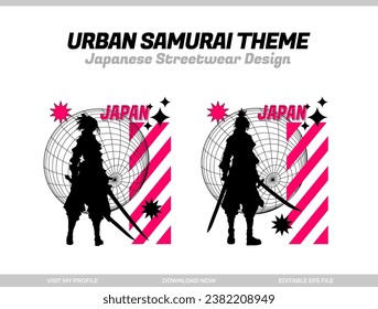 urban samurai. Samurai vector silhouette for design t-shirt concept. Japanese streetwear t-shirt design. silhouette for Japanese theme. samurai streetwear t-shirt. cyberpunk theme samurai.