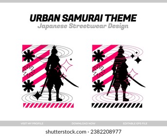 urban samurai. Samurai vector silhouette for design t-shirt concept. Japanese streetwear t-shirt design. silhouette for Japanese theme. samurai streetwear t-shirt. cyberpunk theme samurai.