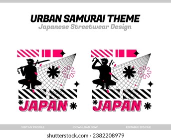 urban samurai. Samurai vector silhouette for design t-shirt concept. Japanese streetwear t-shirt design. silhouette for Japanese theme. samurai streetwear t-shirt. cyberpunk theme samurai.