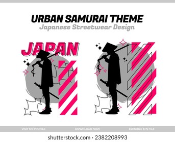 urban samurai. Samurai vector silhouette for design t-shirt concept. Japanese streetwear t-shirt design. silhouette for Japanese theme. samurai streetwear t-shirt. cyberpunk theme samurai.