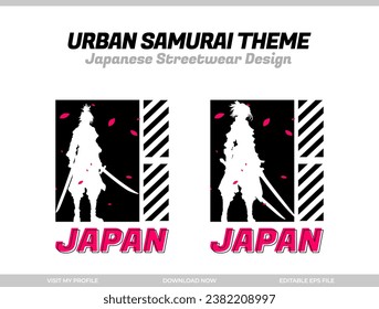 urban samurai. Samurai vector silhouette for design t-shirt concept. Japanese streetwear t-shirt design. silhouette for Japanese theme. samurai streetwear t-shirt. cyberpunk theme samurai.