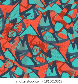 urban seamless abstract pattern with chaotic shapes and wave elements