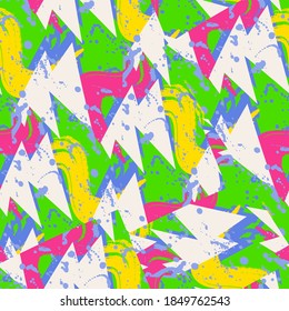 Urban seamless abstract pattern with curved geometry  elements, grunge spots and dots