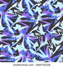Urban seamless abstract pattern with curved geometry  elements, grunge spots and dots