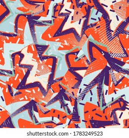 Urban seamless abstract pattern with hand draw curved shapes, dots.