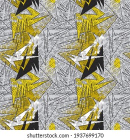 Urban seamless artwork with chaotic curved geometry shapes, dots and grunge spots