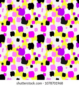 Urban seamless funky collage pattern with acrylic blots and scratches.Textile ink brush strokes design in doodle grunge texture style