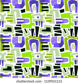 Urban seamless funky collage pattern with acrylic blots and scratches.Textile ink brush strokes design in doodle grunge texture style