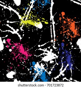 Urban seamless pattern. Black Sport background with colorful grunge elements. Dotted textile print. Colorful fabric swatch
