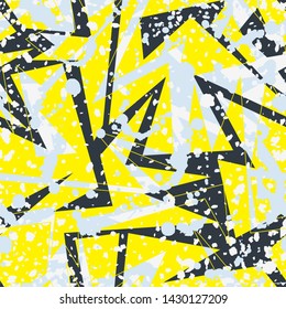 Urban seamless pattern with chaotic curved elements and dots.