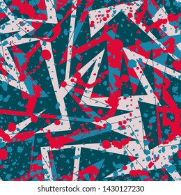Urban seamless pattern with chaotic curved elements and dots.
