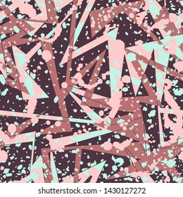 Urban seamless pattern with chaotic curved elements and dots.